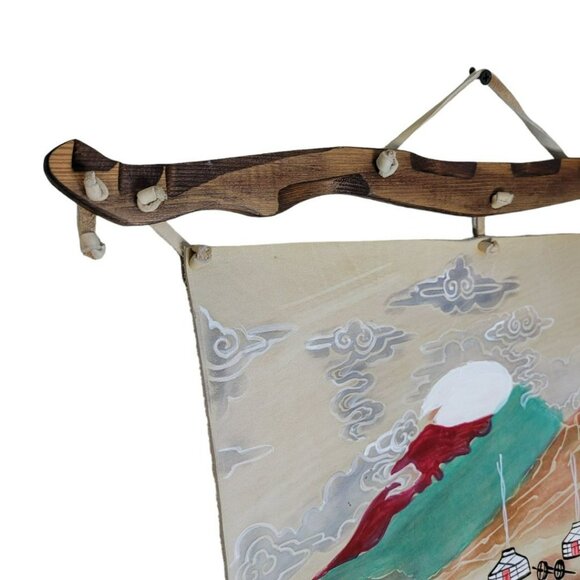 Hand Painted Leather Wall Art Horses Mongolian Landscape Wood Western Carved - Picture 4 of 16